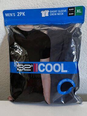NEW 32 Degrees COOL 2 Pack Short Sleeve Crew Neck Tee XL Black Quick Dry
